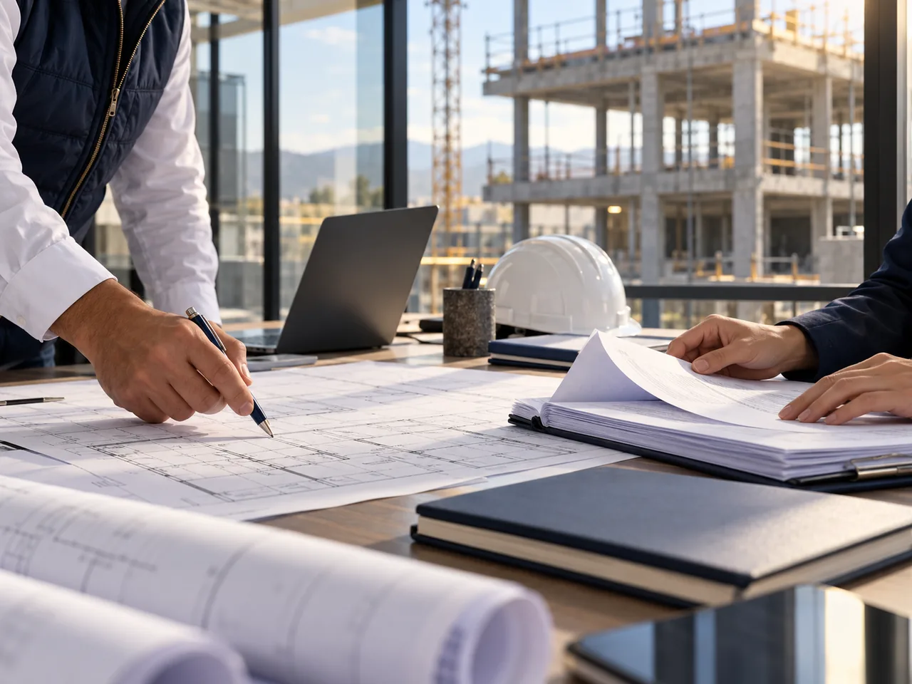 Revisión de planos y documentación de una obra en construcción